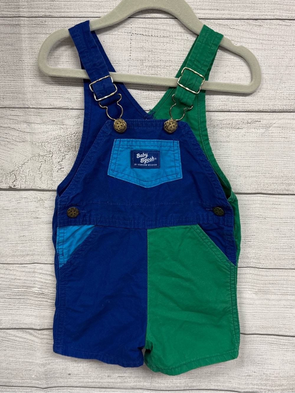 VTG Oshkosh Baby B’gosh Colorblock 90s Overalls 24 Mo 100% Cotton USA *RARE*